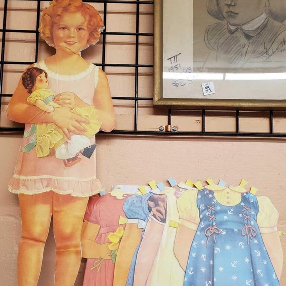 Other - Vintage 29" Large Shirley Temple Paper Doll with 4 Dresses